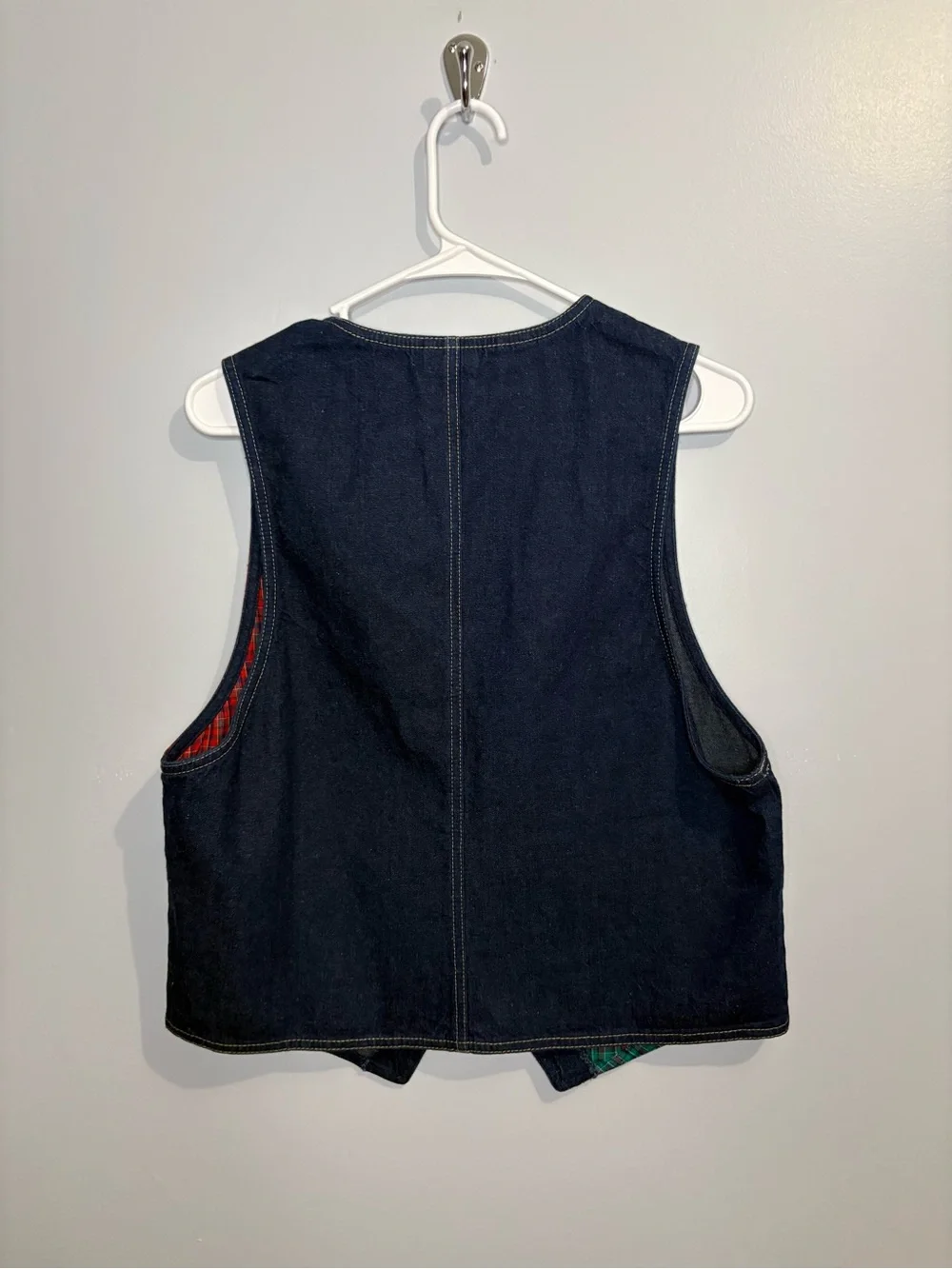 Vintage Napa Valley Plaid Patchwork Vest Denim Red Green Women’s Medium Light - Picture 7 of 13